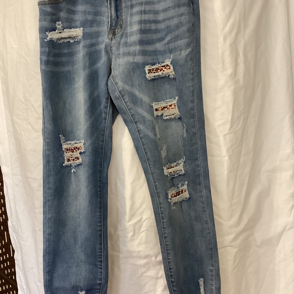 Leopard Print Patchwork Jeans (NWT)